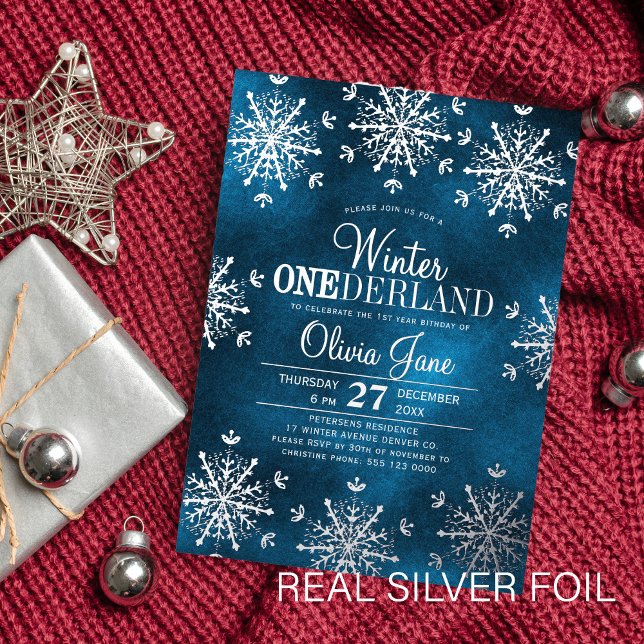 Winter Onederland snowflakes first birthday party Folieneinladung (Von Creator hochgeladen)