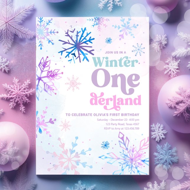 Winter Onederland Snowflakes Girl Einladung (Von Creator hochgeladen)