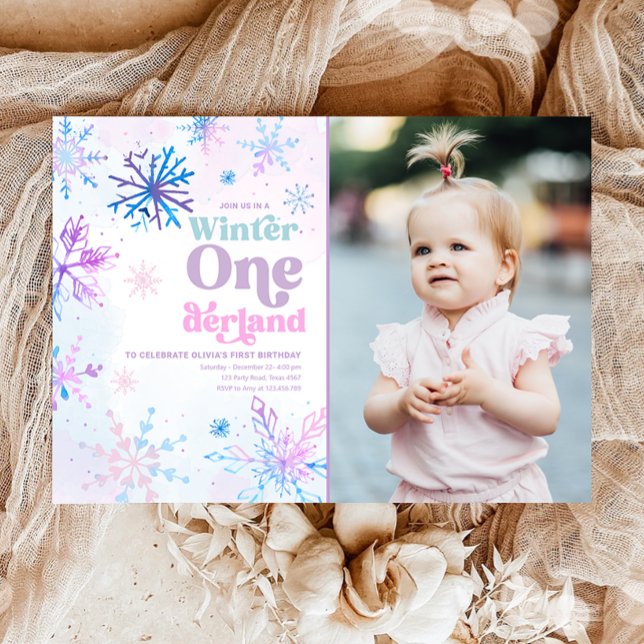 Winter Onederland Snowflakes Girl Einladung (Von Creator hochgeladen)