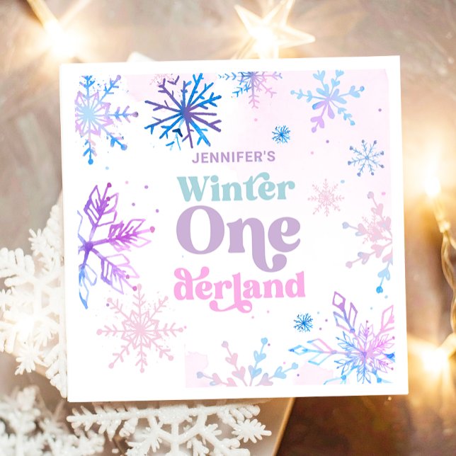 Winter Onederland Snowflakes Girl Snow Geburtstag Serviette (Von Creator hochgeladen)