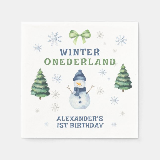Winter Onederland Snowman 1. Geburtstag Serviette (Vorderseite)