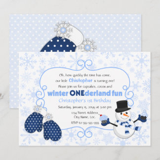 Winter ONEderland Snowman Geburtstag Einladung