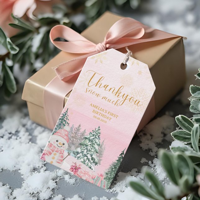 Winter ONEderland Snowman Girl Birthday Pink Gefal Geschenkanhänger (Von Creator hochgeladen)