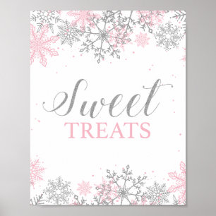 Winter Onederland Süße Leckereien Rosa Silber Poster