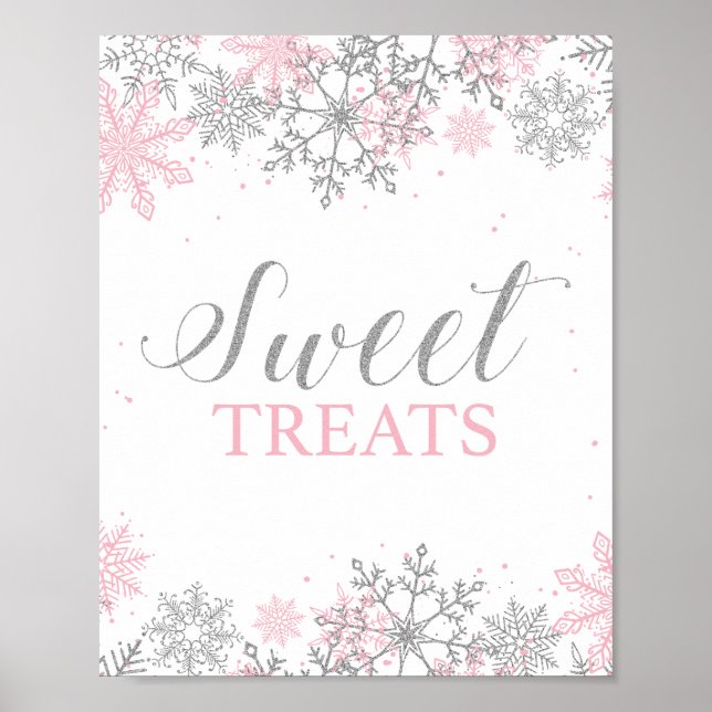 Winter Onederland Sweet Leckereien Rosa Silber Poster (Vorne)