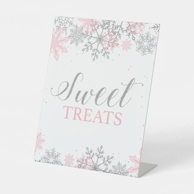 Winter Onederland Sweet Leckereien Rosa Silber Sockelschild (Vorderseite)