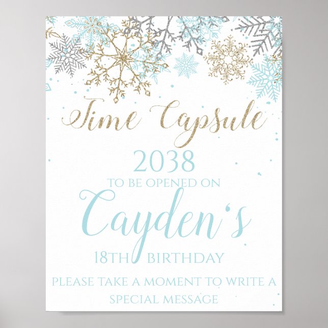 Winter ONEderland Time Kapsel Blau und Gold signie Poster (Vorne)