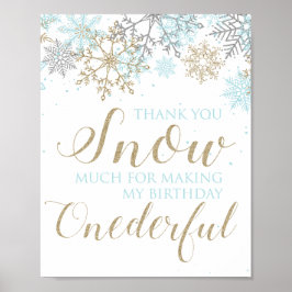 Winter Onederland Vielen Dank Sign Blue Poster