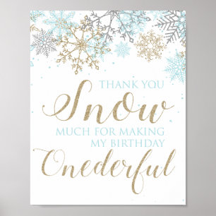 Winter Onederland Vielen Dank Sign Blue Poster