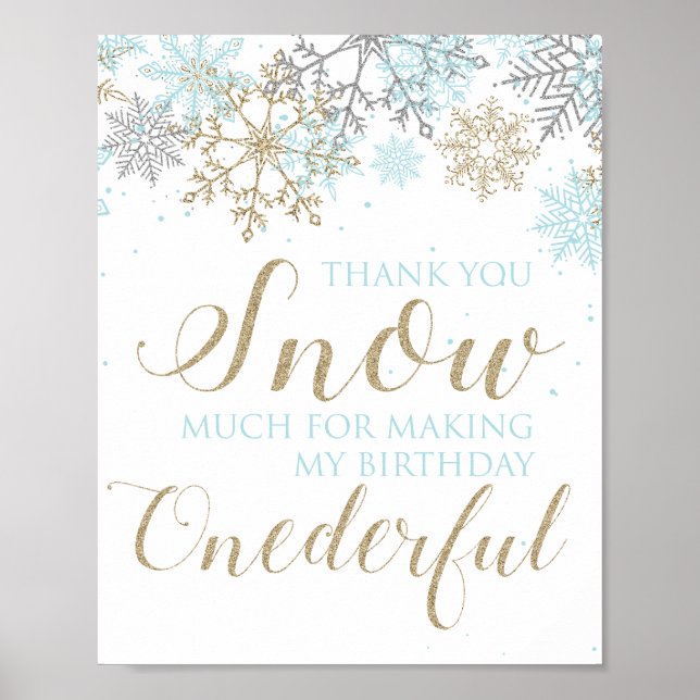 Winter Onederland Vielen Dank Sign Blue Poster (Vorne)