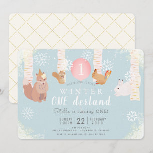 Winter ONEderland Waldtiere Geburtstag Einladung