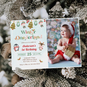 Winter Onederland Weihnachten 1. Geburtstag Foto Einladung
