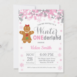 Winter Onederland Weihnachts Mädchen 1. Geburtstag Einladung