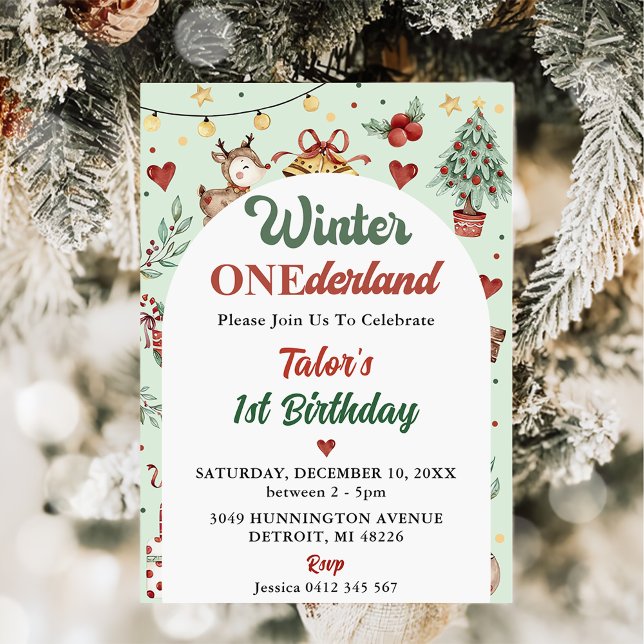 Winter Onederland Weihnachtsfest Rentier 1. Geburt Einladung (Von Creator hochgeladen)