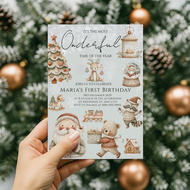 Winter Onederland Weihnachtshäuser Geburtstag Einladung (Von Creator hochgeladen)