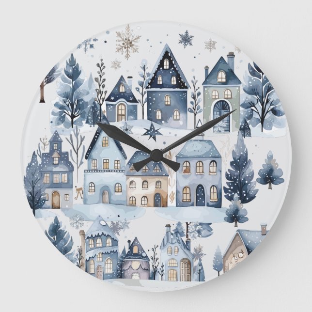 Winter Onederland Weihnachtshäuser Große Wanduhr (Vorderseite)