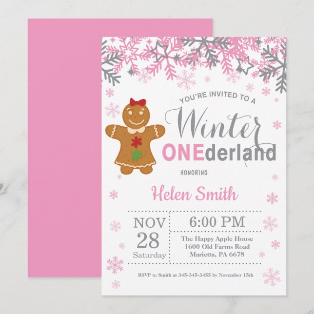 Winter Onederland Weihnachtsmädchen 1. Geburtstag Einladung (Vorne/Hinten)