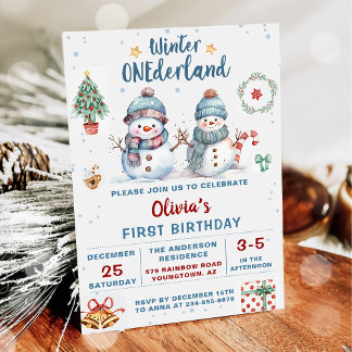 Winter Onederland Weihnachtsschneemann Geburtstag Einladung