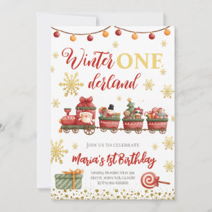 Winter Onederland Weihnachtszug Gold Geburtstag Einladung
