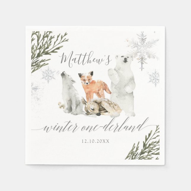 Winter Onederland Woodland Animal Birthday Paper Serviette (Vorderseite)