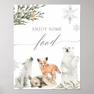 Winter Onederland Woodland Animal Food Sign Poster