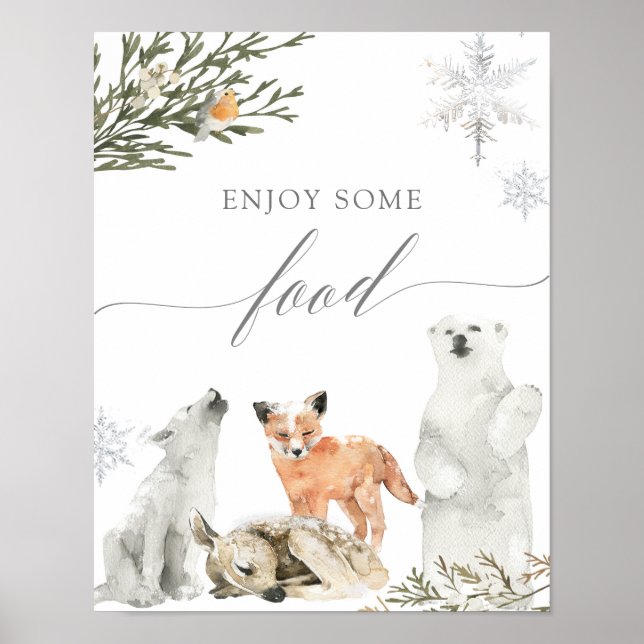 Winter Onederland Woodland Animal Food Sign Poster (Vorne)