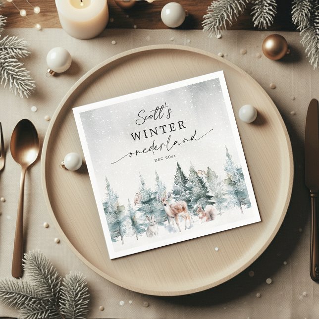 Winter ONEderland Woodland Animals 1st Birthday Serviette (Von Creator hochgeladen)