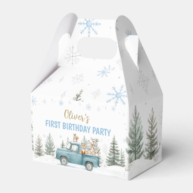 Winter Onederland Woodland Animals Birthday Geschenkschachtel (Vorderseite)