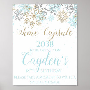 Winter ONEderland Zeitkapsel Schild Blau und Gold