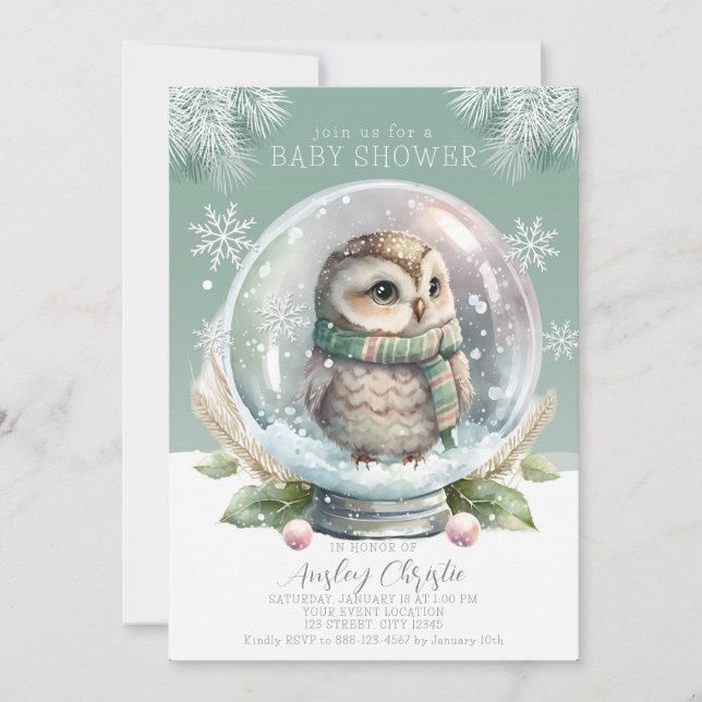 Winter Owl Baby Shower Einladung Boy oder Girl Sno (Vorderseite)