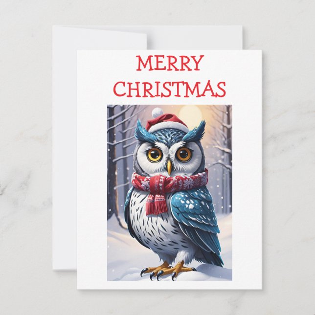 Winter Owl Christmas Wishes Karte (Vorderseite)