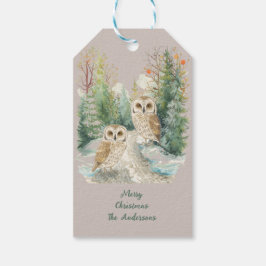 Winter Owl Christmas Woodland Art Geschenkanhänger