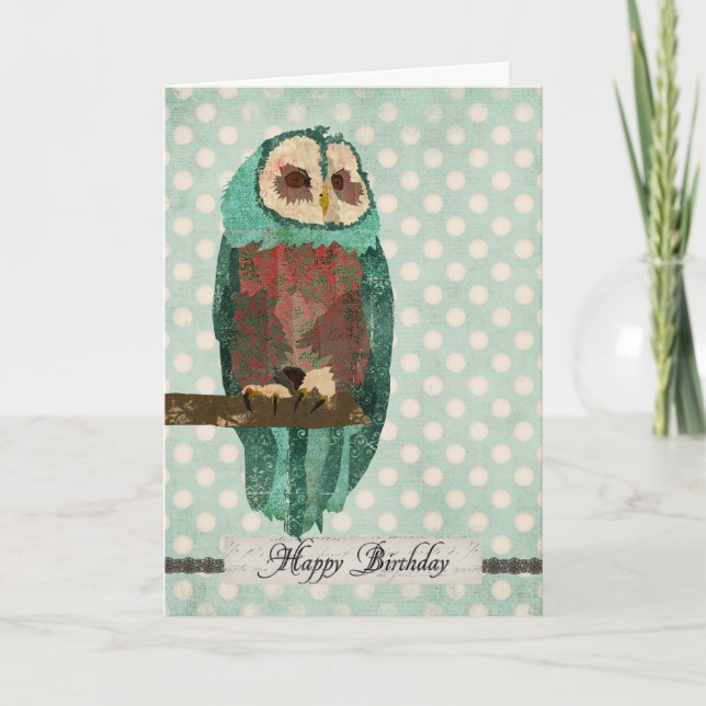 Winter Owl Punkt Geburtstagskarte Karte (Vorderseite)