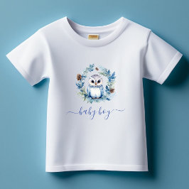 Winter Owl Watercolor Boy Baby T - Shirt