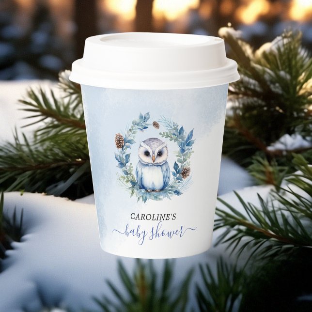 Winter Owl Watercolor Kinderdusche Pappbecher (Winter Owl Watercolor Baby Shower Paper Cups)