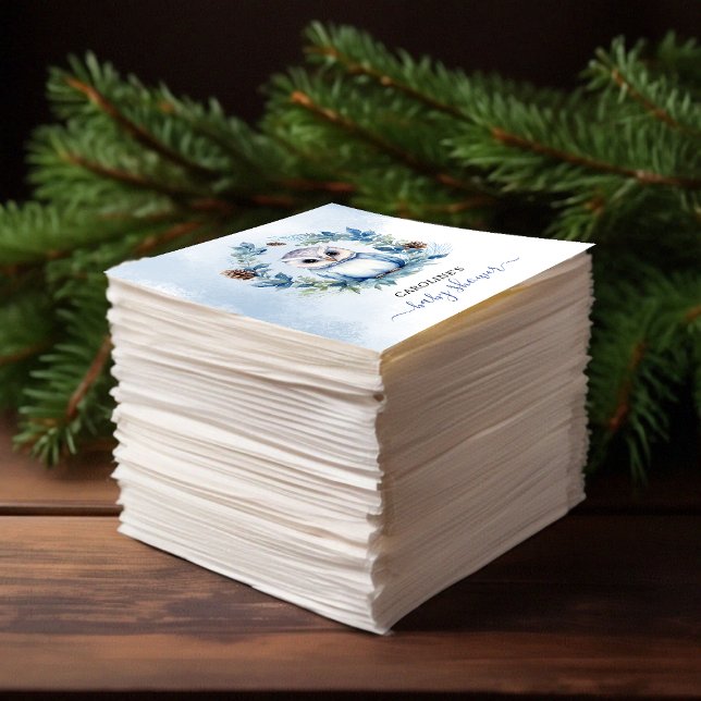 Winter Owl Watercolor Kinderdusche Serviette (Winter Owl Watercolor Baby Shower Napkins)