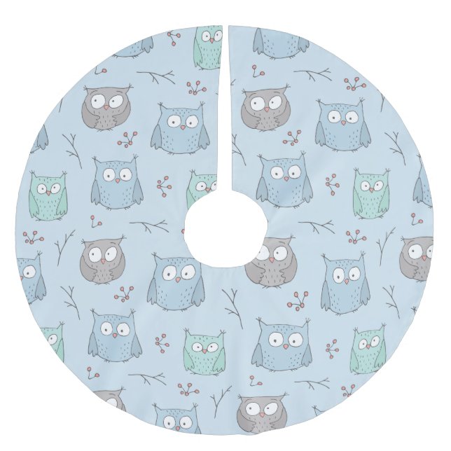 Winter Owls Polyester Weihnachtsbaumdecke (Vorderseite)