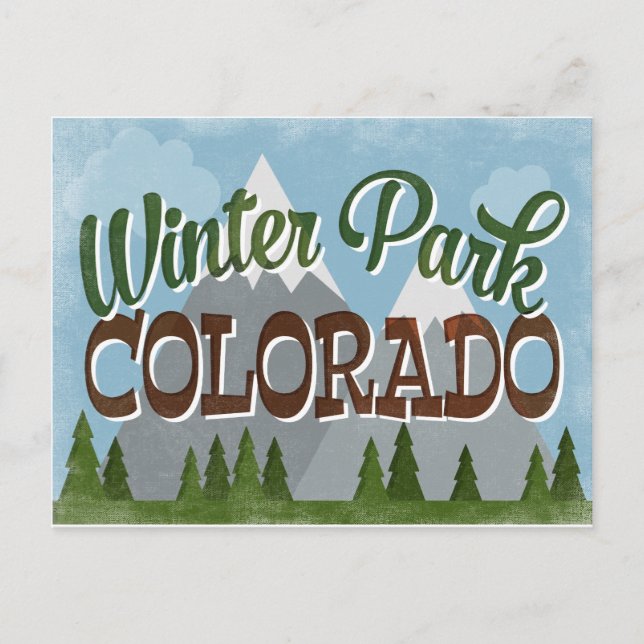 Winter Park Colorado Fundus Retro Snowy Mountains Postkarte (Vorderseite)