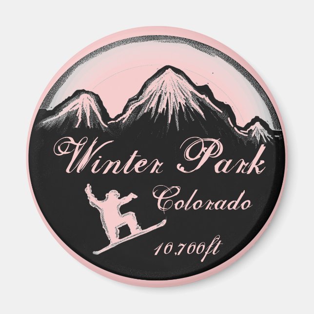 Winter Park Colorado Rosa Snowboard Kunstmagnet Magnet (Vorne)