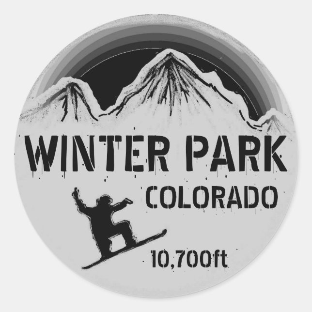 Winter Park Colorado Schwarzes Snowboard Kunst Auf Runder Aufkleber (Vorderseite)