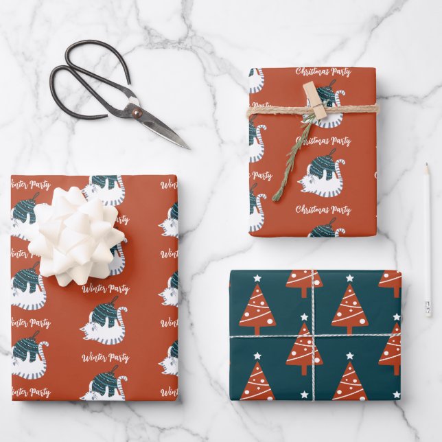 Winter Party Christmas Toy Cat  Geschenkpapier Set (Vorderseite)