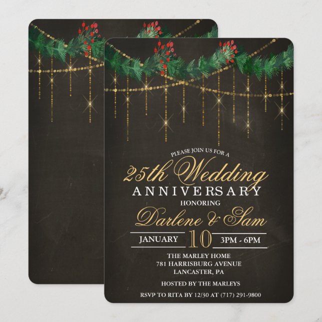 Winter-Party Einladung zum Hochzeitstag (Vorne/Hinten)