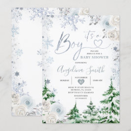 Winter Pastel Blue Snowflake Floral Baby Dusche Einladung