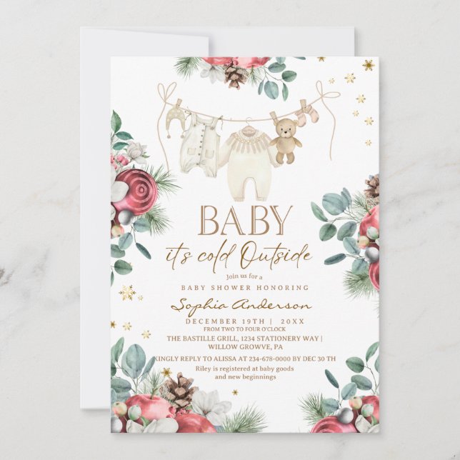 Winter Pastel Florals Outside Baby Shower  Einladung (Vorderseite)