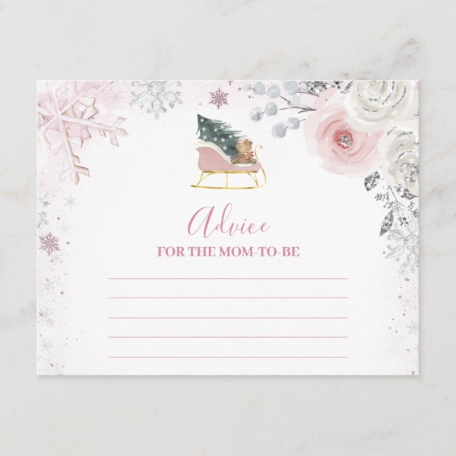 Winter Pastel Pink Snowflake Sleigh Advice For Mom Begleitkarte (Vorderseite)