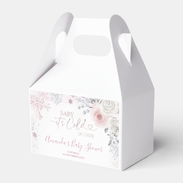 Winter Pastel Pink Snowflake Sleigh Baby Shower Geschenkschachtel (Vorderseite)