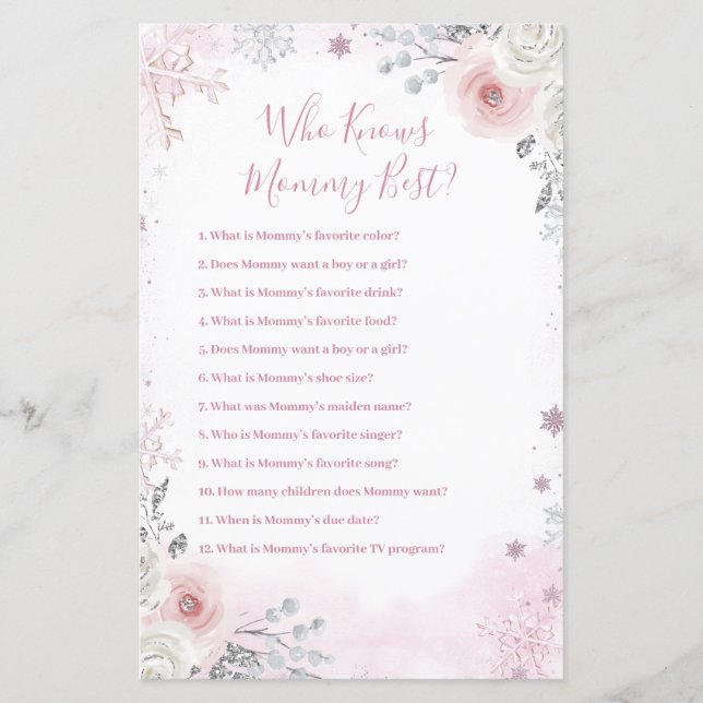 Winter Pastel Pink Snowflake Who Knows Mommy Best (Vorderseite)
