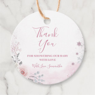 Winter-Pastell-Pink-Schneeflocken-Schlitten-Baby-P Geschenkanhänger