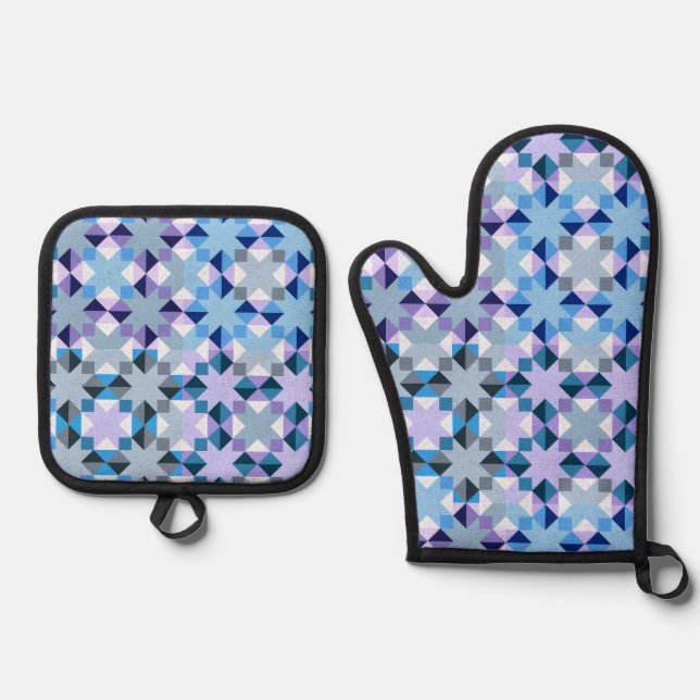 Winter-Patchwork-Star Ofenhandschuh & Topflappen-Set (Vorderseite)