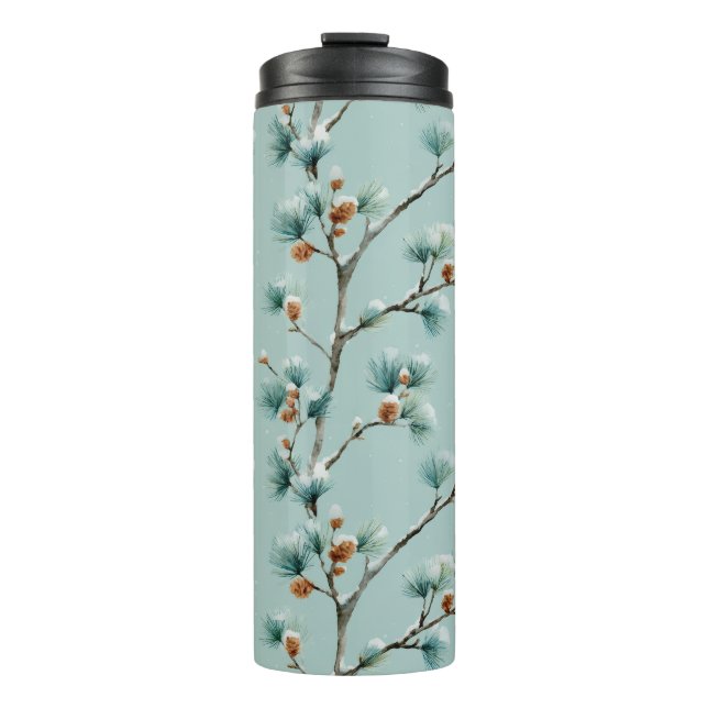 Winter Pattern mit schneebedeckten Kiefern Thermosbecher (Vorderseite)